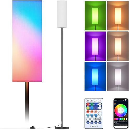 Lithomy Lámparas de pie para sala de estar, lámpara de pie moderna con bombilla LED RGB, lámpara de pie con control de aplicación y control remoto,