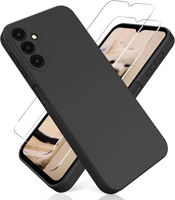 Coque Samsung Galaxy A14 4G/5G - Housse Silicone TPU Liquide Noir + 2 Protections Écran