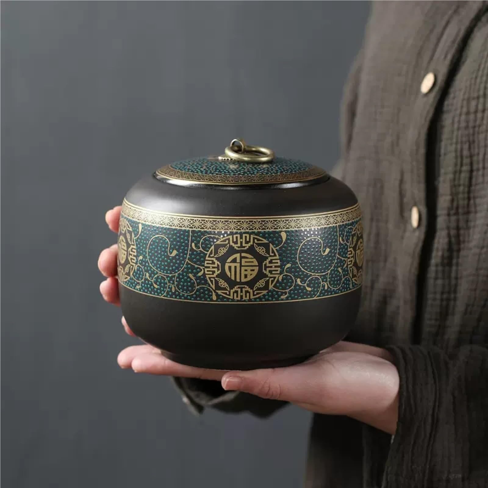 pojemnik na herbatę Dekoracyjny ceramiczny czajniczek w stylu vintage, sypkie cukierki(Green,Duży)