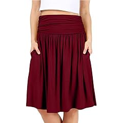 Plus Size Skirts for Women Summer Casual High Waisted Flowy Mid Length Skirt with Pocket Flowy Ruched Comfy
