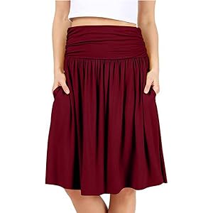Plus Size Skirts for Women Summer Casual High Waisted Flowy Mid Length Skirt with Pocket Flowy Ruched Comfy
