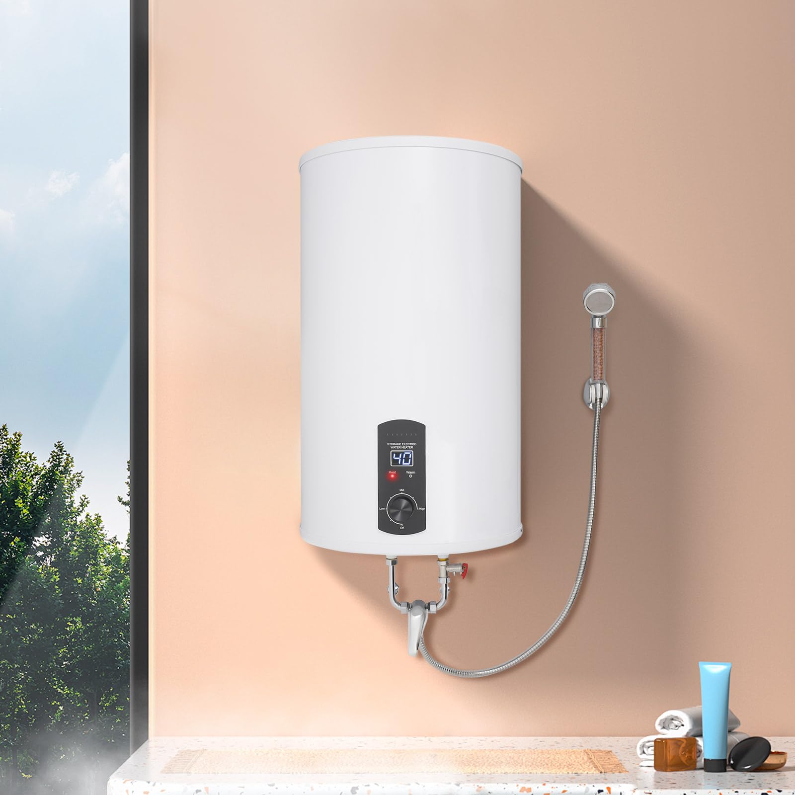 Scaldabagno elettrico da 220 V, 2000 W, 70 l, con pratica doccia, indicatore di temperatura e protezione contro le perdite, scaldabagno elettrico (bianco)