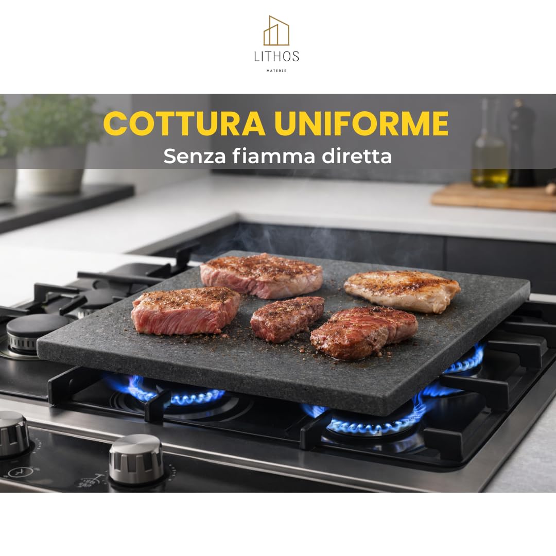 KIT PIETRA ANTIADERENTE LAVICA OLLARE ETNEA PER PIZZA 39 x 35 x 2 + PALA PER FORNO ELETTRICO A GAS E BARBECUE PER CARNE PESCE E VERDURE REFRATTARIA