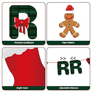 Merry Christmas Banner- Xmas Banners Bunting with Gingerbread Socks Signs, Red Green Paper Hanging Banner Felt Garland for Christmas Outdoor Indoor Home Mantle Fireplace Decor and Party Decorations
