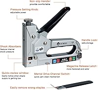 Vista 2 de Pistola grapadora para tapicería resistente, DEWBIN 4 en 1 con 2000 grapas, removedor, grapadora manual con ajuste de potencia para madera