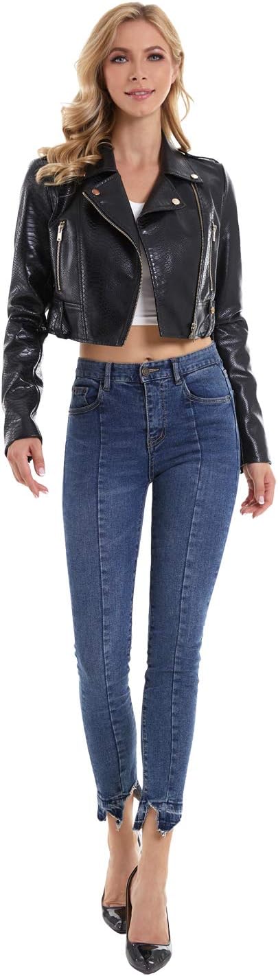 DIASHINY Faux Leather Jacket For Women Crop Short Cropped PU Slim Zip Up Moto Biker Coat Motorcycle Jackets - Image 3