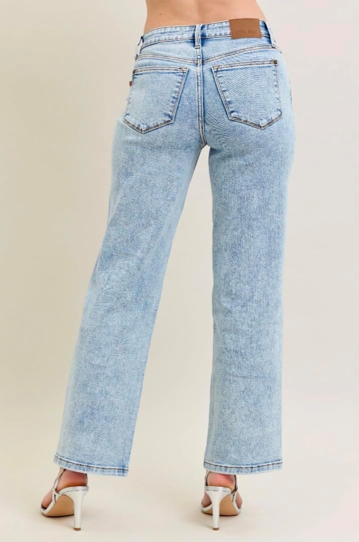 Judy Blue High Rise Stone Wash Straight Fit Jeans - Ivory Gem