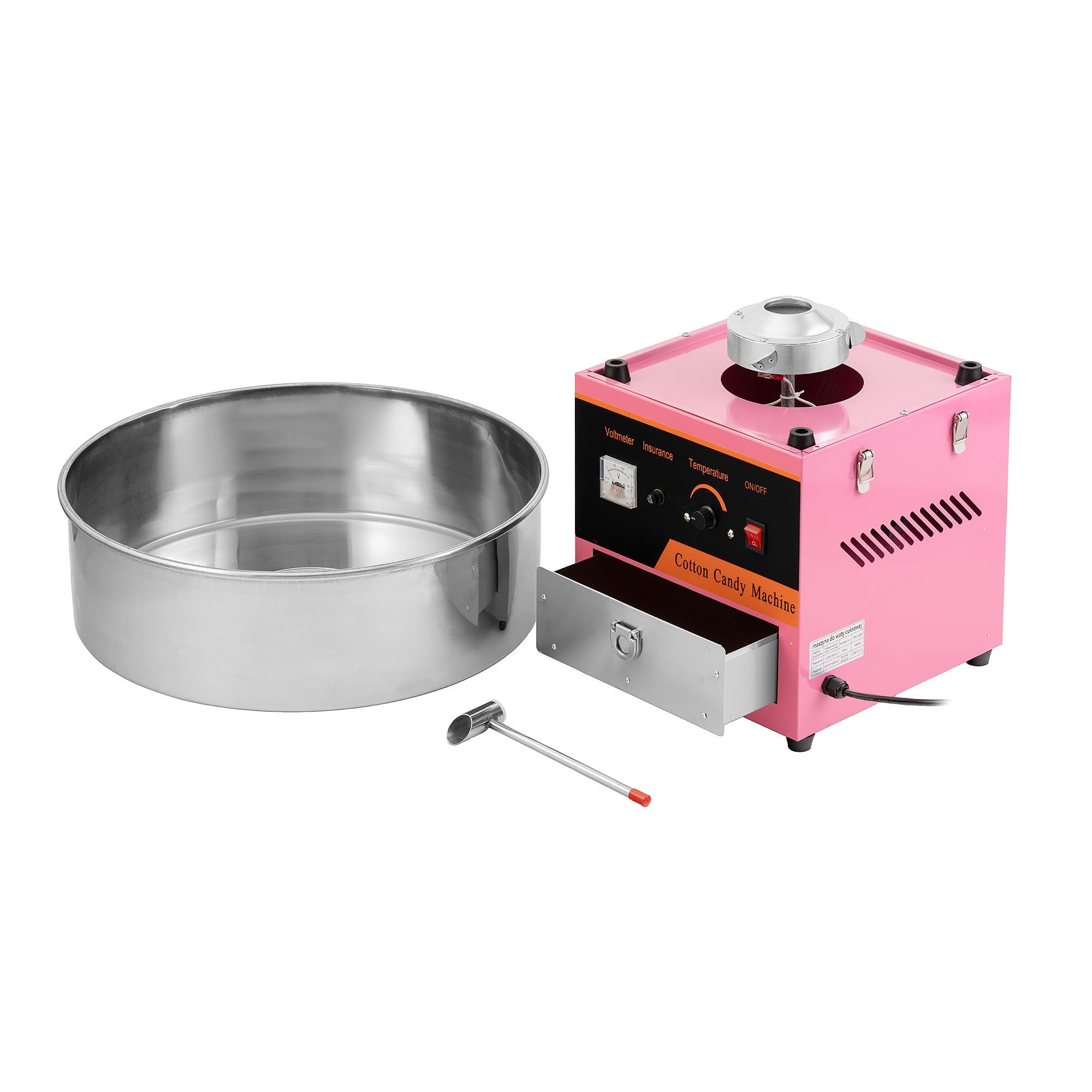 Professionelle Zuckerwattemaschine 980W – Elektrische Zuckerwatte Maschine aus Edelstahl mit Temperaturregelung & Aufbewahrungsschublade | Zuckerwattemaschine für Events, Partys & Gastronomie