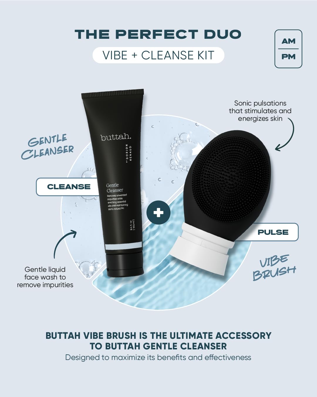 Buttah Skin by Dorion Renaud Buttah Vibe Cleansing Brush with Stand – New & Improved Technology for Deep Cleansing & Gentle Exfoliation - Sonic Pulsating Face Brush - 2-Speed for Men & Women