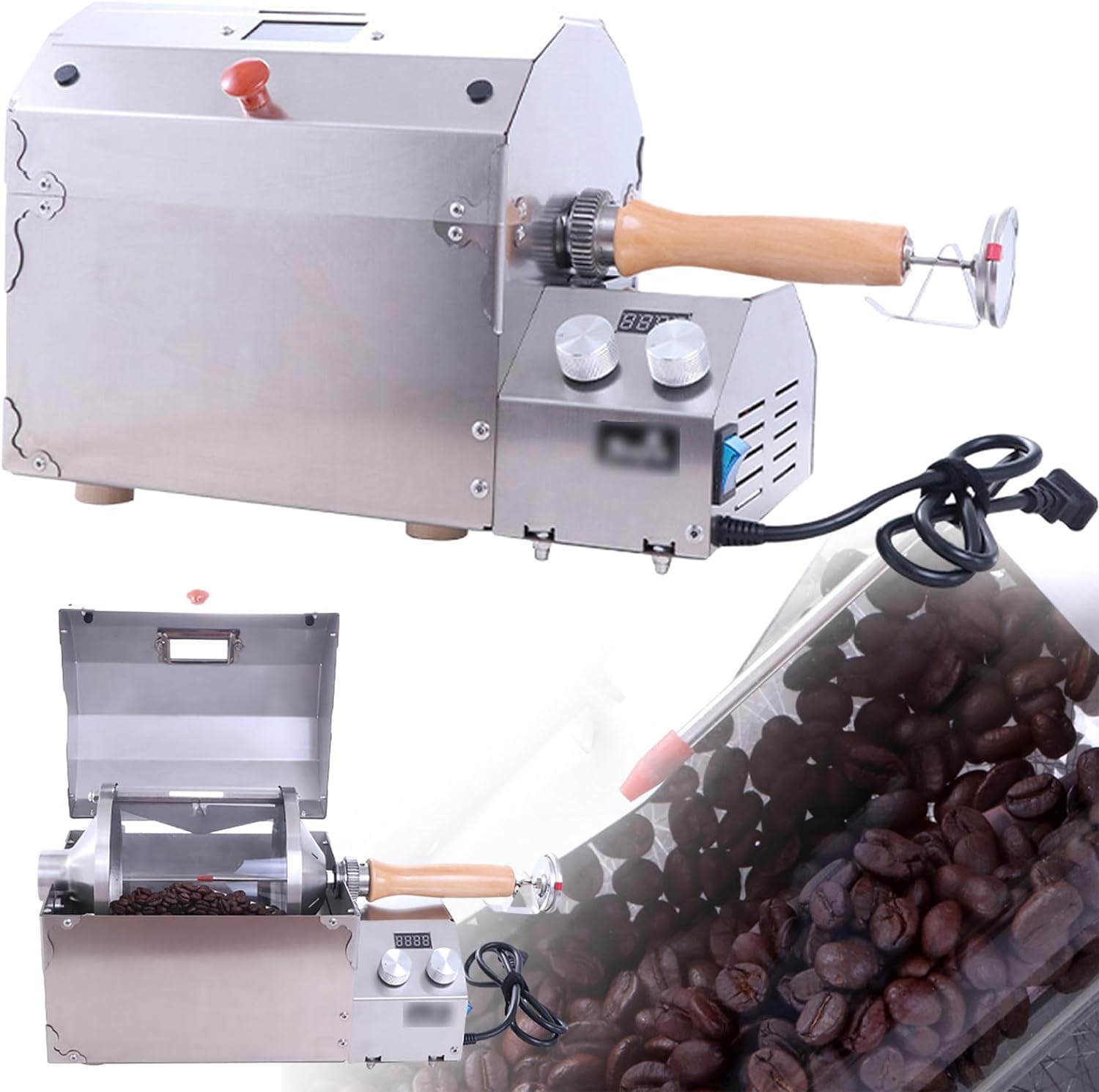 Tostatrice caffè domestica, tostatrice elettrica da 1200 W con termometro, velocità regolabile 1~66 giri/min Tostatrice professionale per chicchi di caffè, perfetta per tostare chicchi di ca