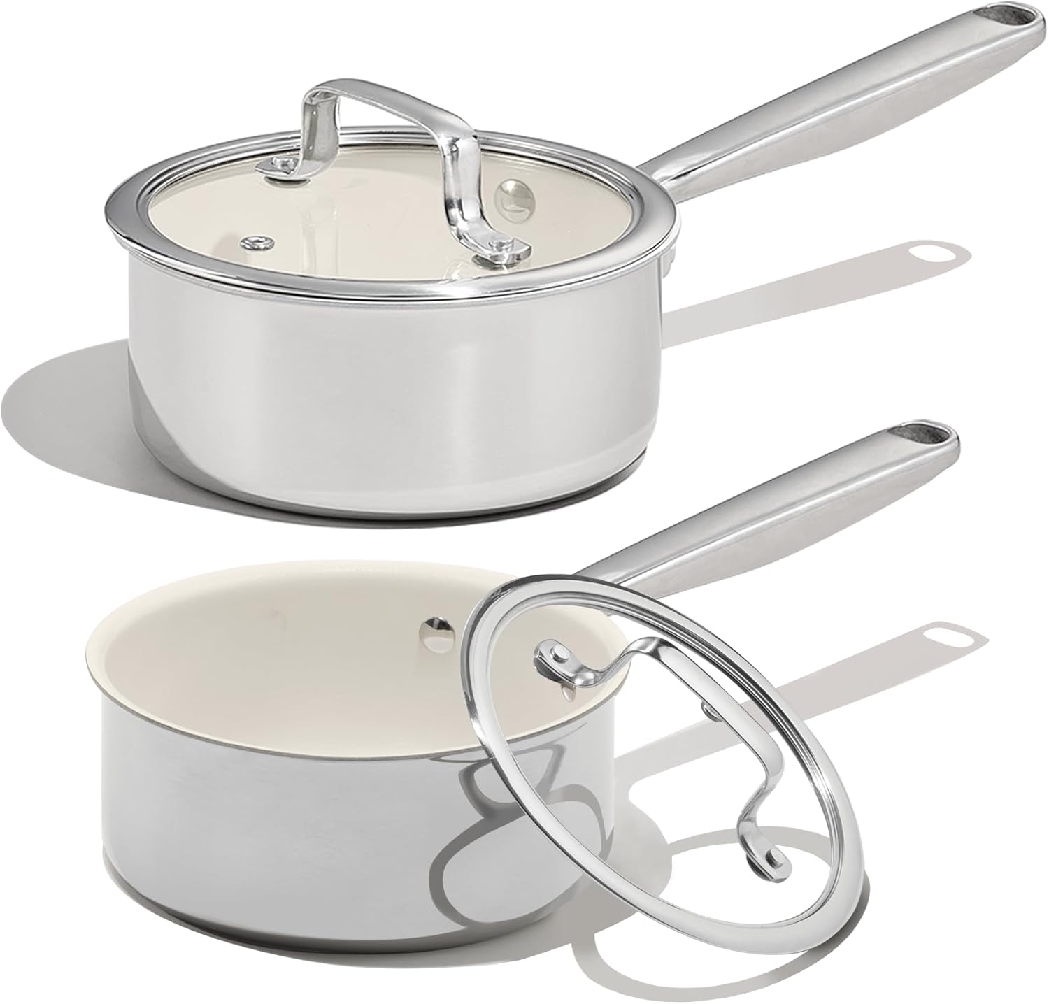 CAROTE 1.6Qt & 3.0Qt Stainless Steel Saucepan Set, Ceramic Pot Sets Non-Stick Non-Toxic Kitchen Cookware, Small Cooking Pots with Lids, Oven Safe, Induction Sauce Pan, Even Heating