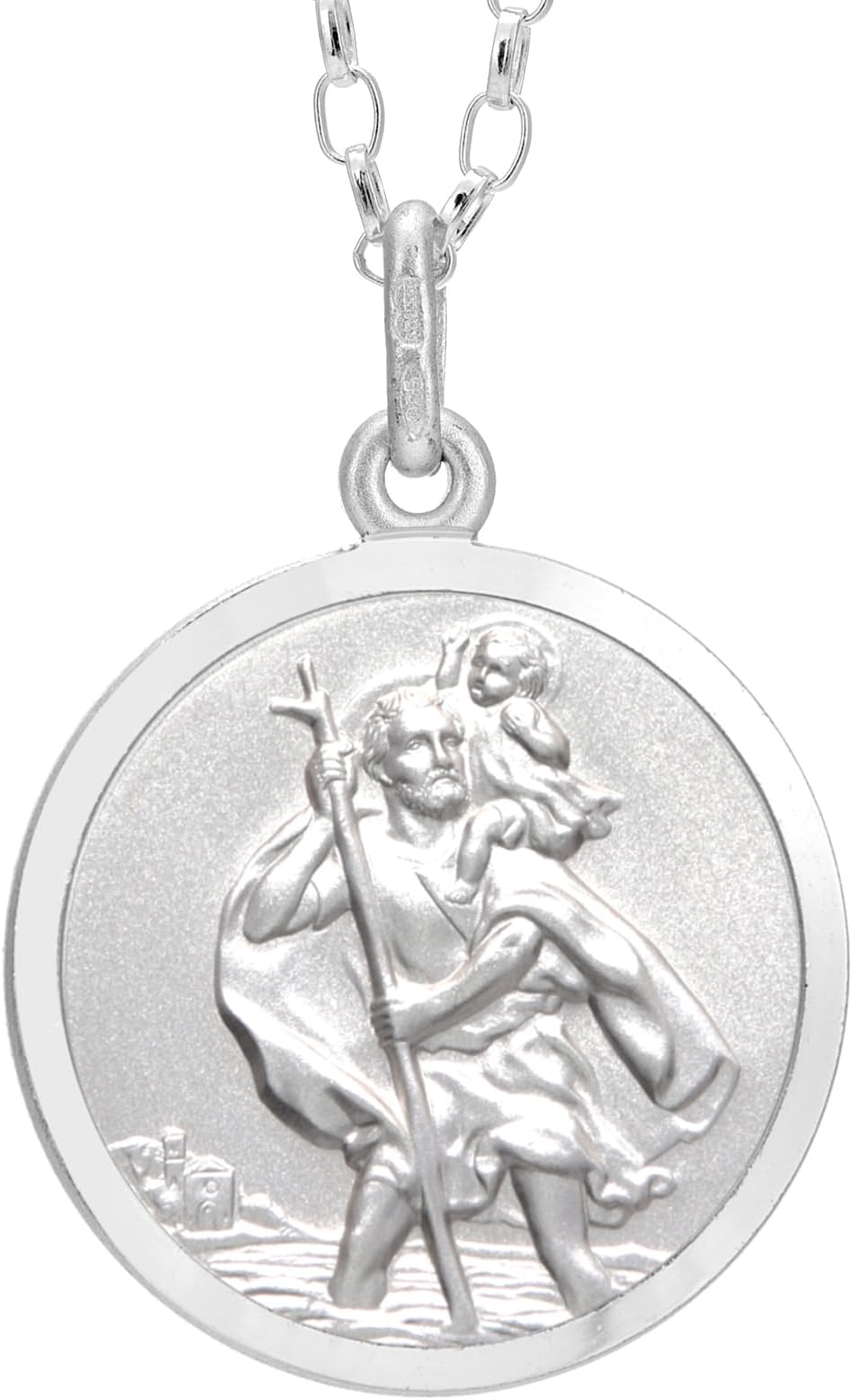 Reversible 925 Sterling Silver St Christopher Pendant Necklace - 18mm with 18" Sterling Silver Chain & Jewellery Gift Box