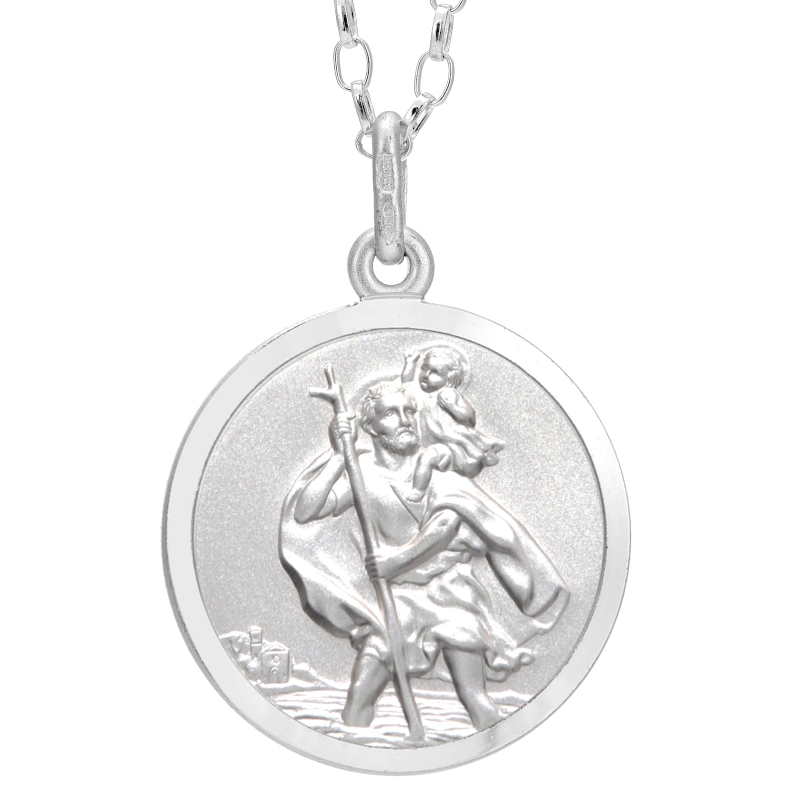 Reversible 925 Sterling Silver St Christopher Pendant Necklace - 18mm with 18" Sterling Silver Chain & Jewellery Gift Box