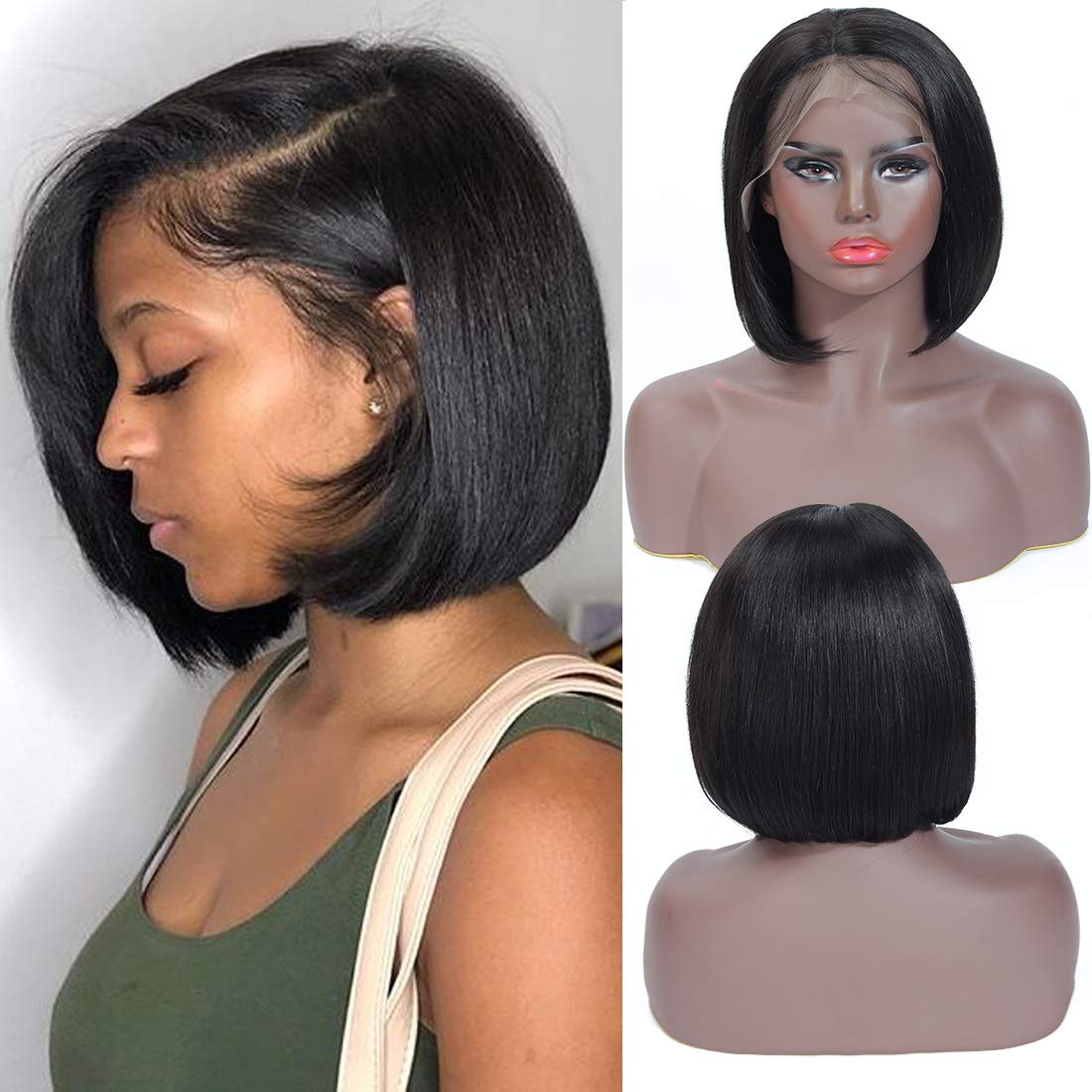 13x4 Lace Front Short Bob Wigs 100% Human Hair Wigs Brazilian Virgin Hair Straight Wig (12 Inches)