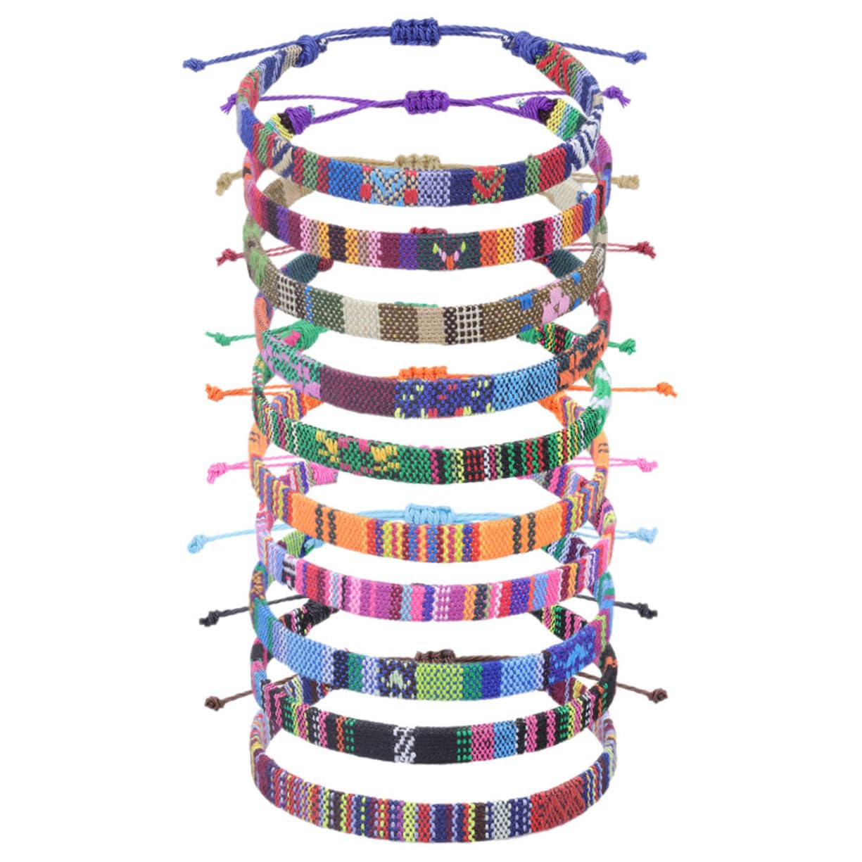 OUNONA Lot De 10 Bracelets Tissés Ethniques Femme En Coton Et Lin Réglables, Style Plage D’été, Légers Et Ajustables Pour Poignet Moyenne, Accessoire Mode Bohème Plage Et Vacances