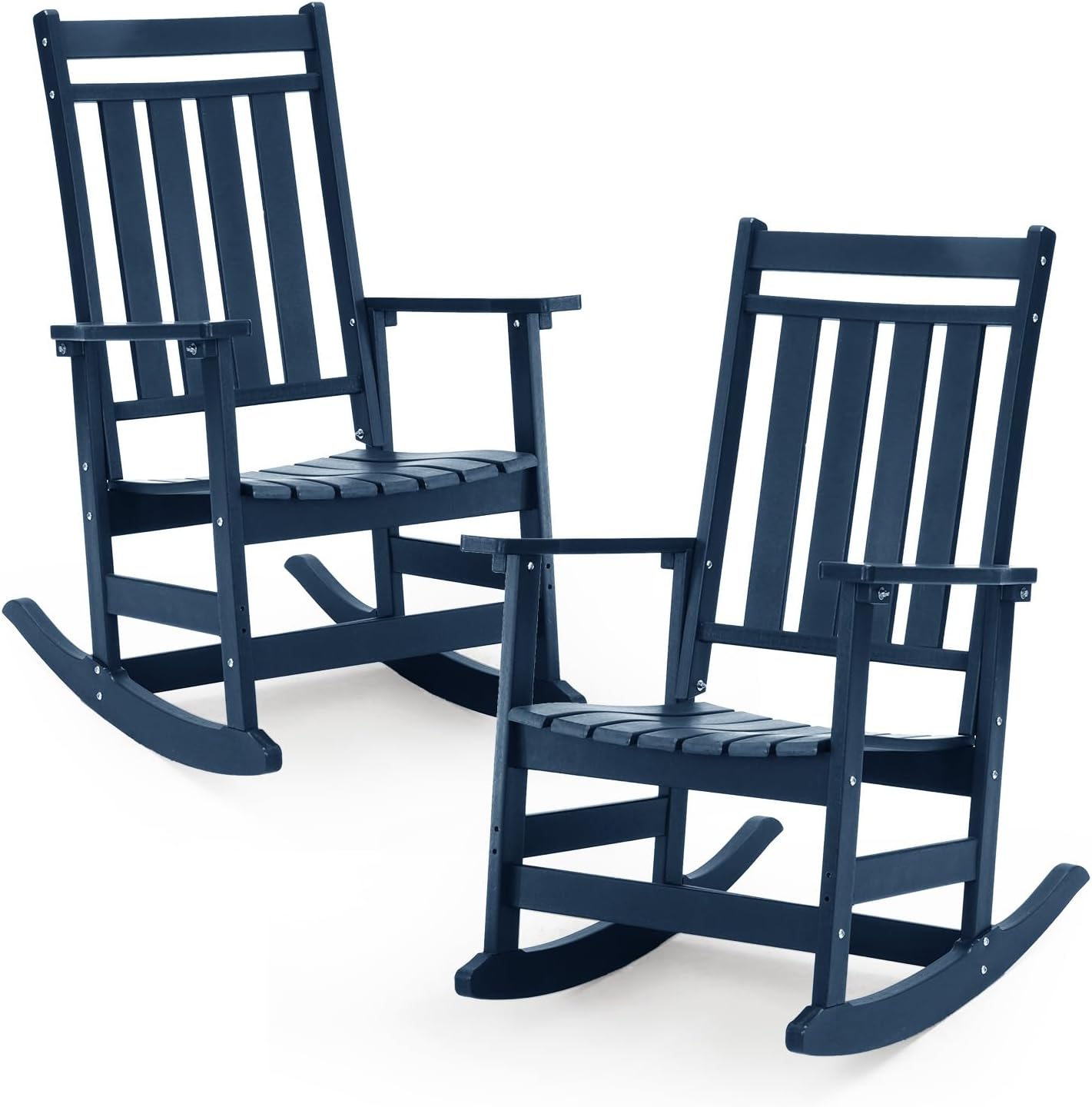 Oversized Outdoor Rocking Chairs Set of 2,All Weather Rocker Chair with More Comfortable Seat Panel for Porch Patio Outside(Navy Blue)