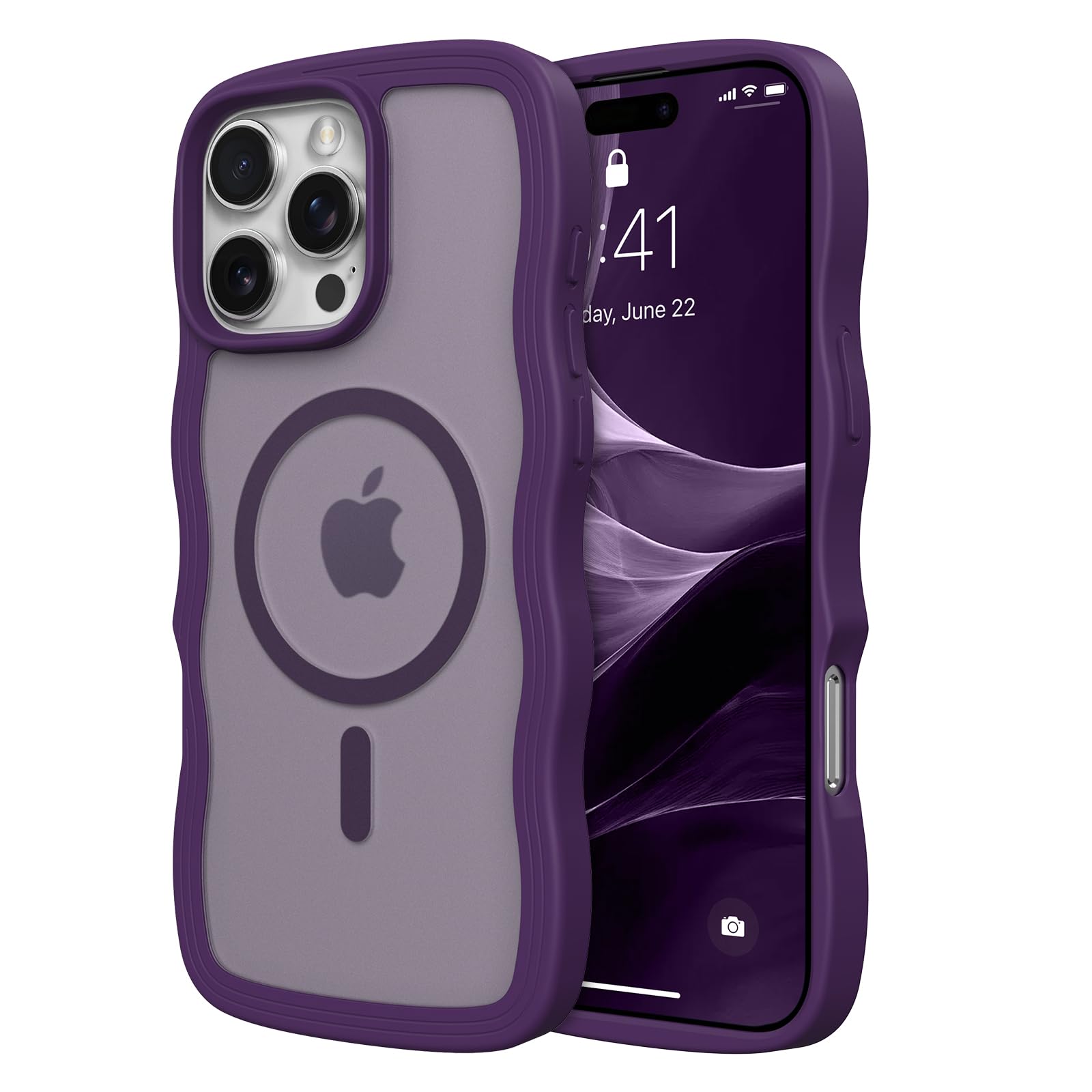 ZTOFERA for iPhone 16 Pro Phone Case Compatible with MagSafe, Curly Wave Frame & Matte Translucent Hard Back, Soft Silicone Bumper Shockproof