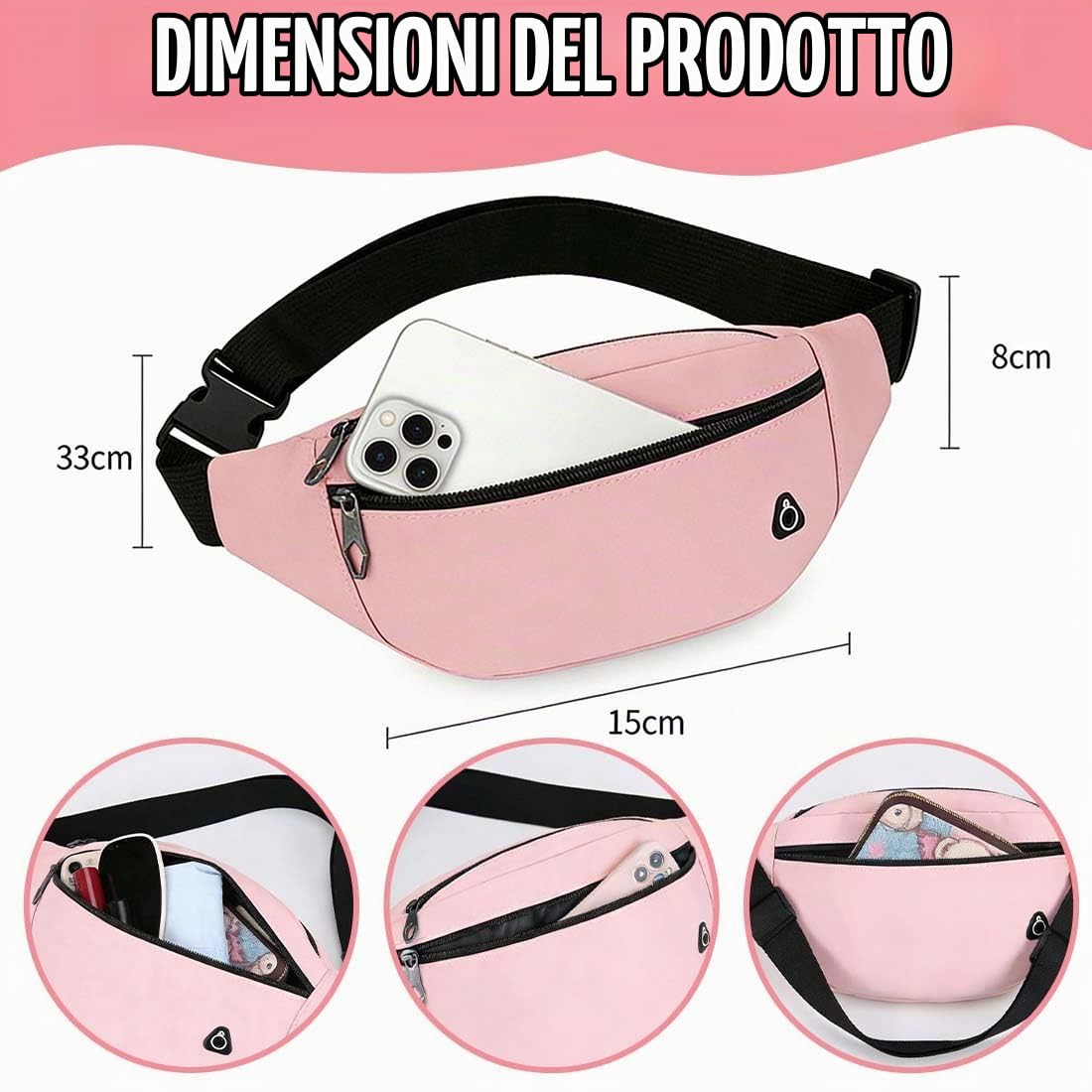 Marsupio, Tasca Marsupio Uomo Durabile Sport All’Aperto Donna Regalo Uomo Grande Escursionismo Campeggio Bicicletta(Rosa,B)