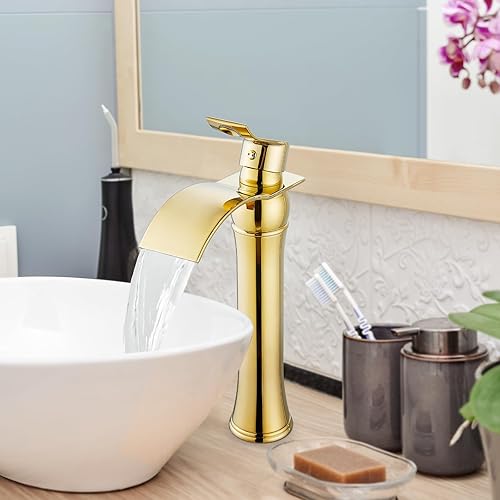 Miniatura 8 de gotonovo Grifo de fregadero de cascada para fregadero de 1 agujero, grifo alto de lavabo de baño de una sola manija, grifo de baño de cascada de