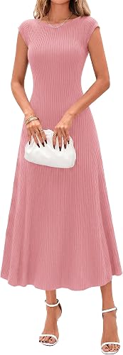 BTFBM Womens Summer Dresses 2026 Asymmetrical Neck Short Sleeve Pleated Knit Spring Sweater Midi Dress Business Casual