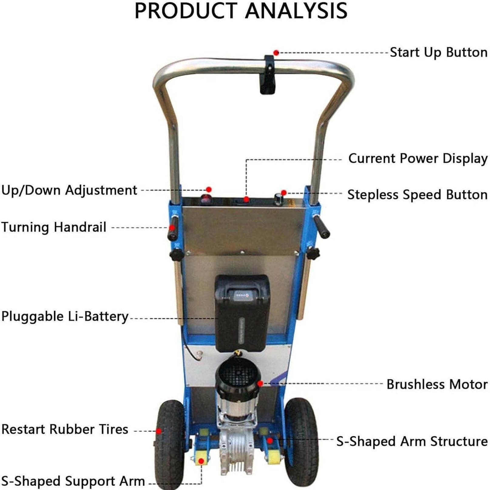 Carrello Saliscale Carrello Elettrico Carrello Saliscale con Batteria Rimovibile 48V 36Ah, Carrello Saliscale Pieghevole 1200W, capacità di Carico 250 kg 550LB