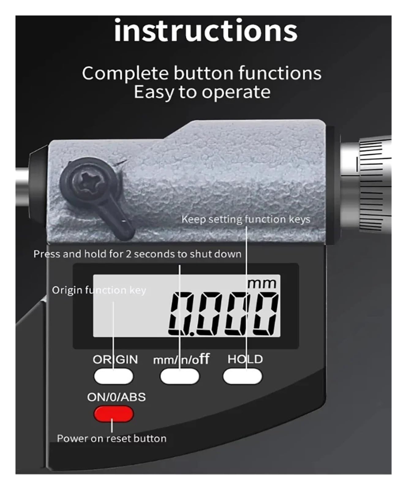 Mikrometry Cyfrowe Ze Stali Nierdzewnej IP65 O Średnicy Zewnętrznej 0,001 Mm Dokładne odczyty(0-25mm IP65)