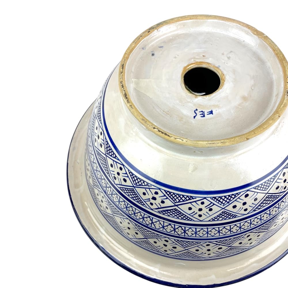 Lavabo Marocchino in Ceramica, Dipinto a Mano, Blu e Bianco, 50 cm, Stile Fes
