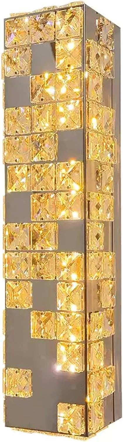 Wall Sconce Modern Crystal Stainless Steel Faceted Rectangle Wall Light LED Vertical Hardwired Indoor Wall Lamp Decorative Ambient Lighting for Bedroom Living Room Hallway Wall Lighting Fixture