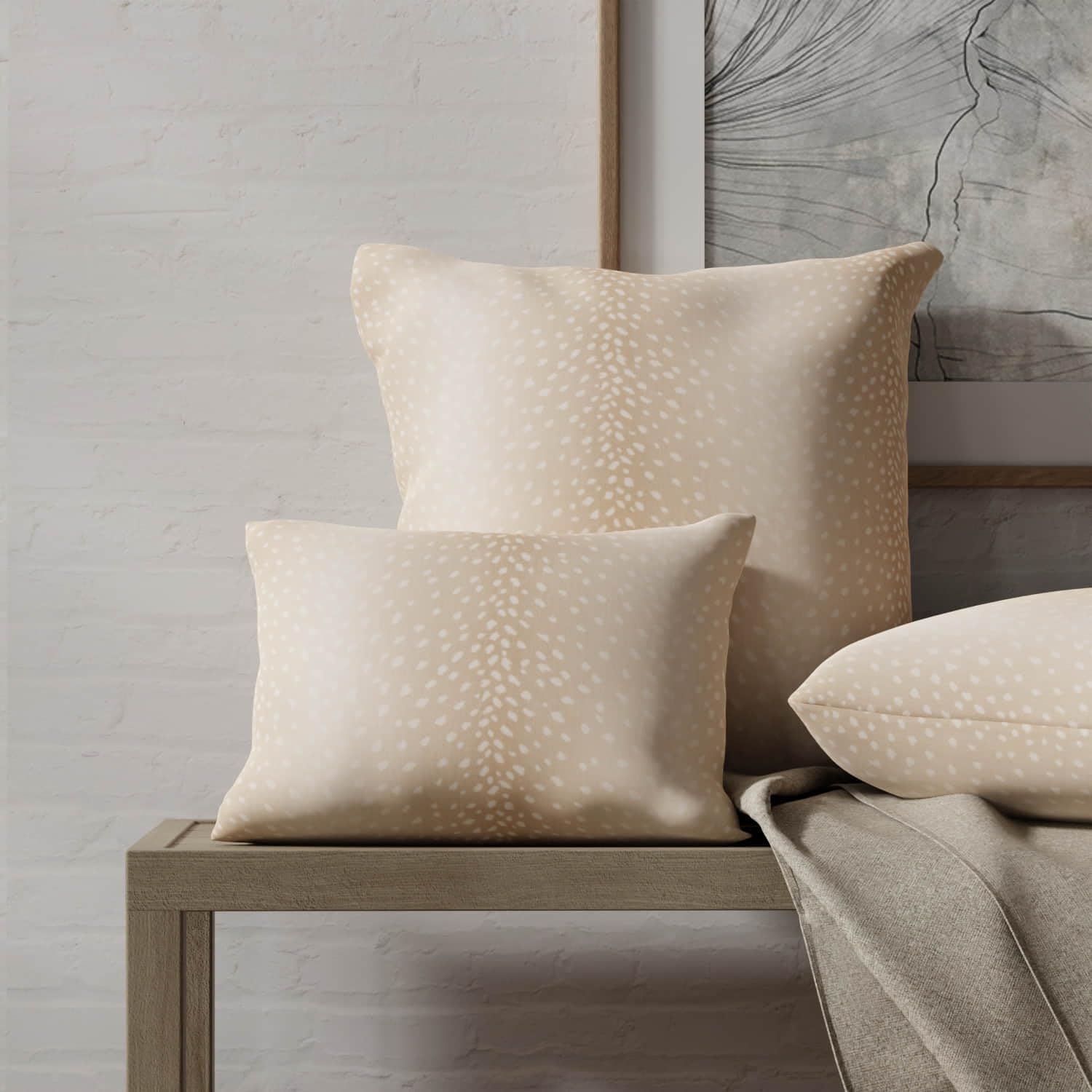 Beige Animal Print Linen Blend Upholstery Fabric by The Yard - SKU: Whisper Fawn