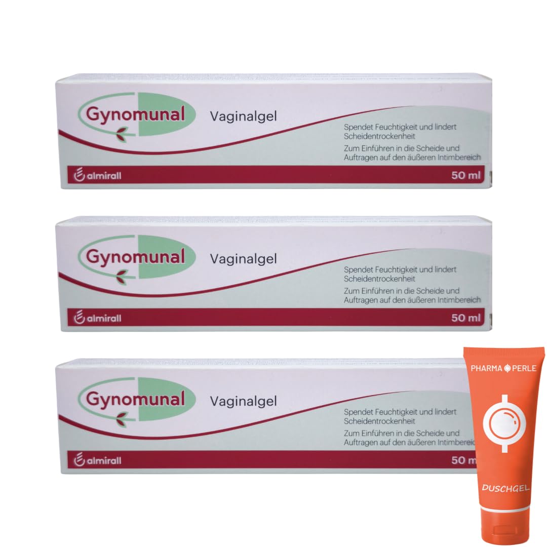 Gynomunal Vaginalgel 50 ml I Hormonfreies Vaginalgel bei Trockenheitsgefühl im Intimbereich I mit Hyaluronsäure, Liposomen & Vitamin E I inkl. Applikator I Intimpflege I mit Pharma Perle Duschgel (3x)