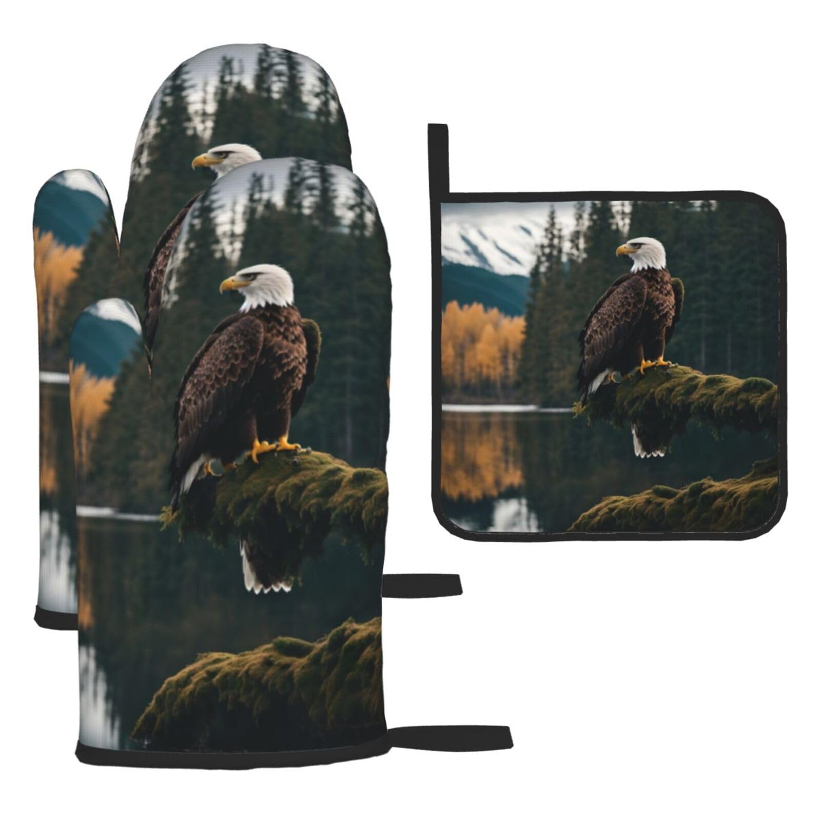 Flying Eagle Print Oven Kitchen Gloves For Baking Outdoor Grilling Home Use Mitts Microwaving Bbq