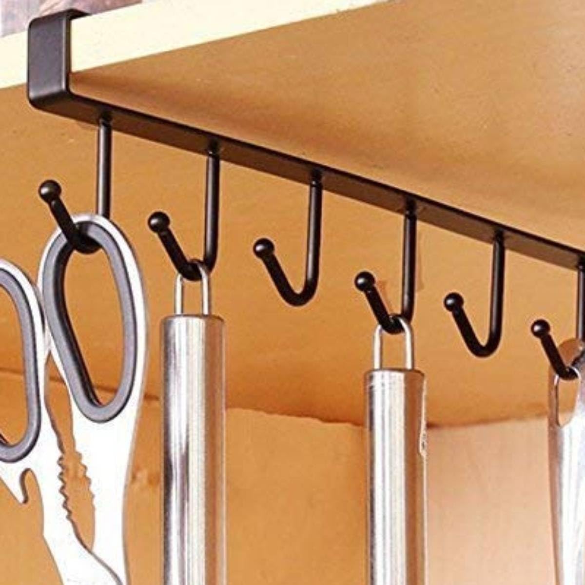 Aavad-Khodal Enterprise Metal Over The Door Hangers 6 Hook For Wall Under Shelf Cabinet Rack For Clothes Hanging,Coffee Cup, Mug, Wine Glass, Keys Hooks, Hanging Belts Scarf Organizer (Pack Of 1) (B0CQVB4TRB) Amazon Price History, Amazon Price Tracker