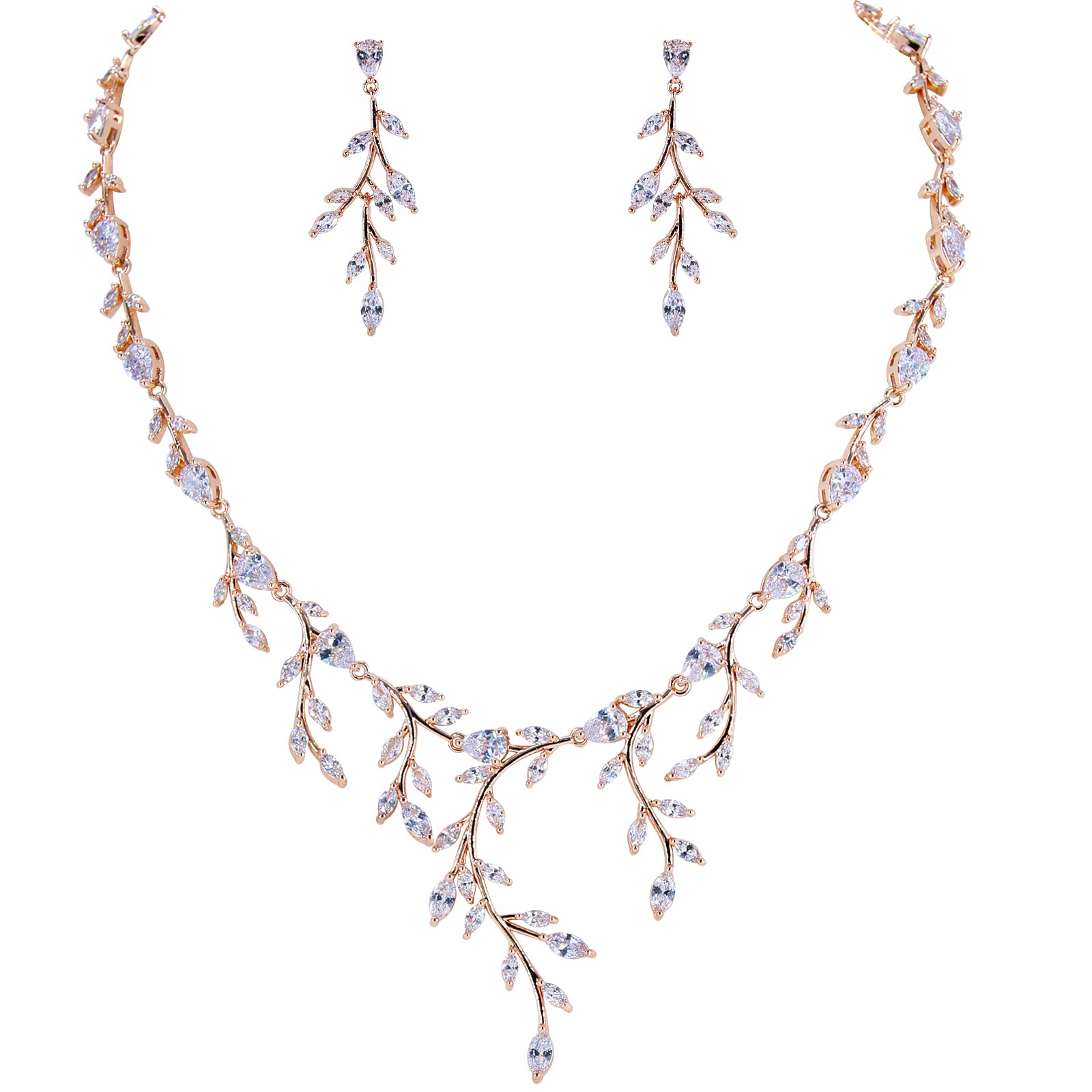 BiBeary Jewelry Set for Bridal Women's Leaf Flower Wedding Statement Necklace Dangle Earrings Set Party