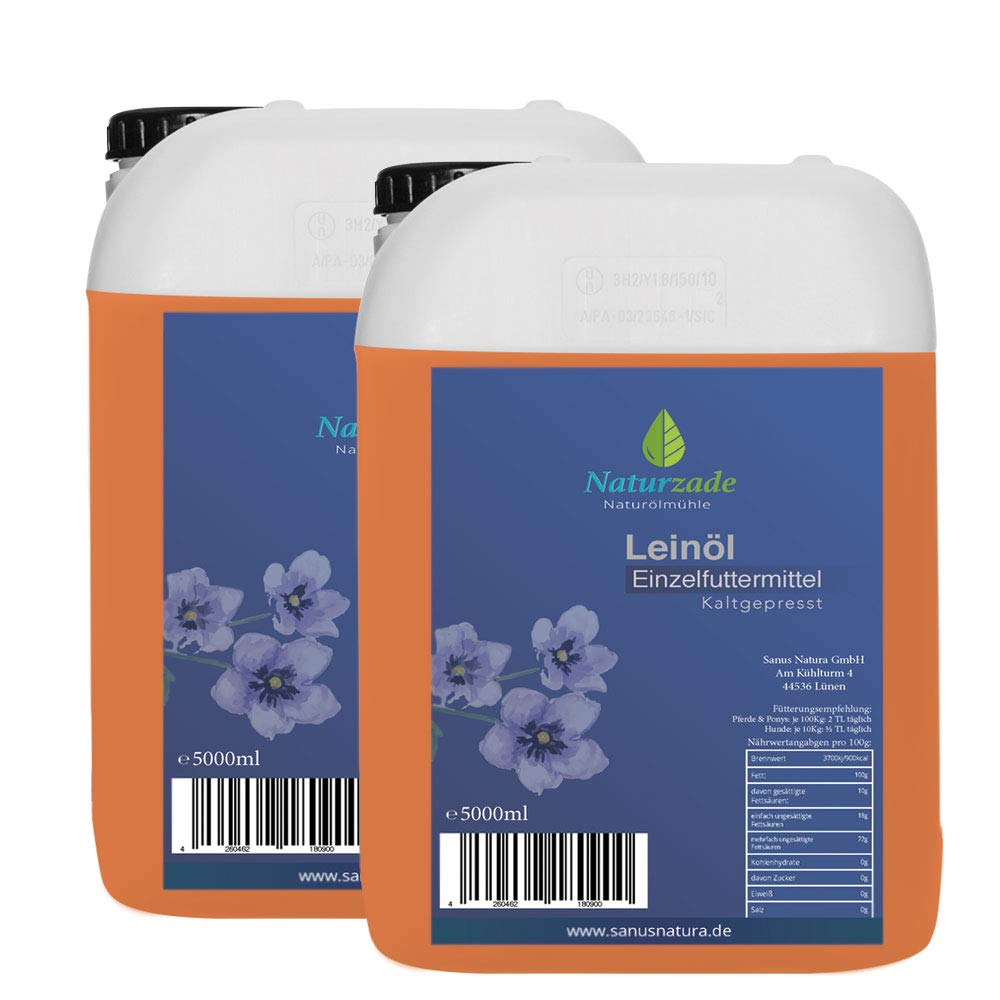 Naturzade Leinöl 10 Liter Premium Qualität 100% rein, kaltgepresst für Pferde & Hunde
