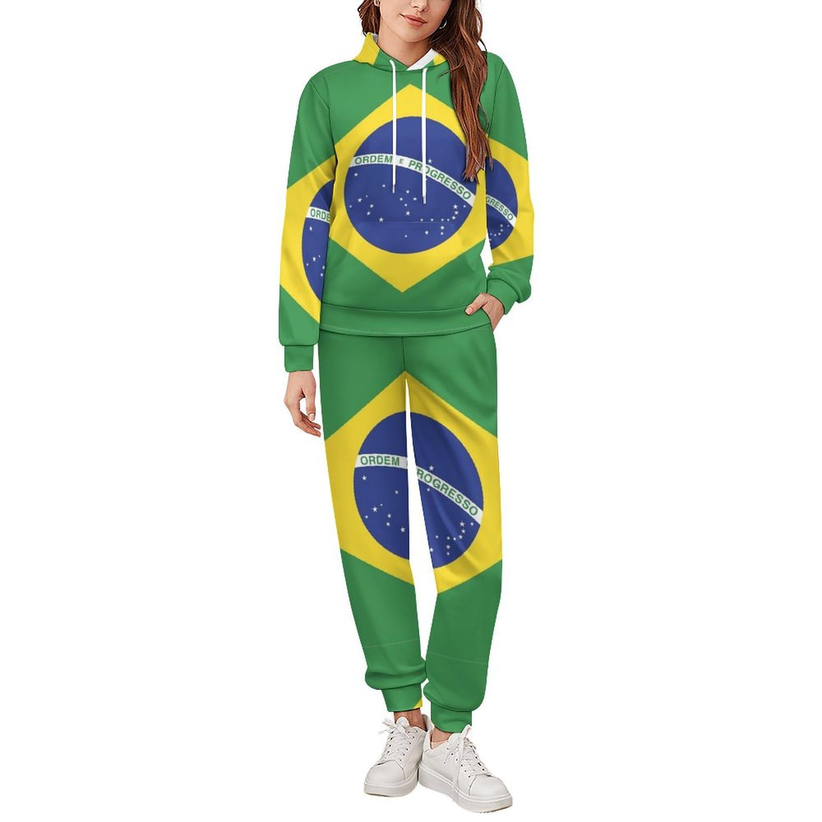 Tuta Da Donna Set Completo Da Salotto Set Da 2 Pezzi Tute Da Uomo Con Bandiera Brasiliana Manica Lunga Abbigliamento Sportivo Unisex Moda Casual Tuta Da Ginnastica Autunno Inverno