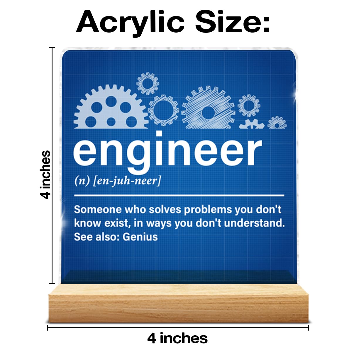 Engineer Gifts for Women Men, Gifts for Engineers Mechanical Engineering, Engineer Definition Acrylic Plaque Sign with Wood Stand Home Office Decor