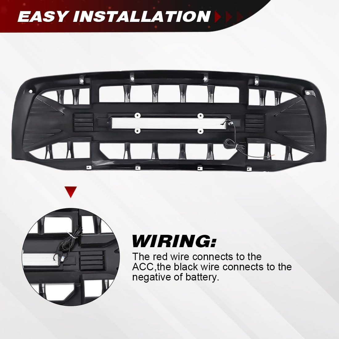 Front Grill Compatible with 2006-2008 Dodge Ram 1500, 2006-2009 Ram 2500/3500, Bumper Grille w/Off-Road Lights, Matte Black