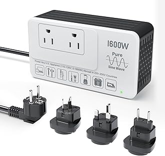 Bonazza International European Travel Adapter 220V to 110V Power Voltage Converter US to Europe for Hair Dryer/Straightener/Curling Iron, 1600W - Plug and Play, Power Any American Appliances Overseas