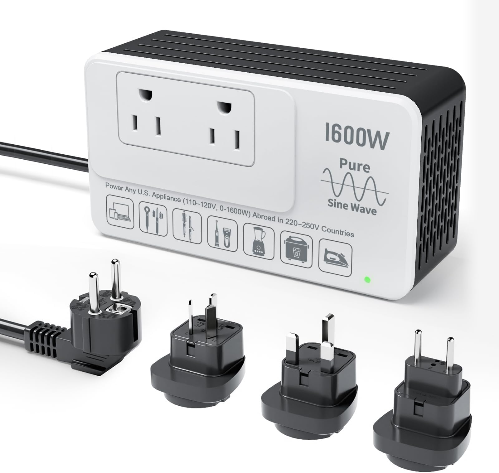 1600W 220V to 110V Converter for European International Travel, Universal Power Plug Adapter Voltage Converter US to Europe, Plug & Play, No Limitations - Power Any American Appliances Overseas