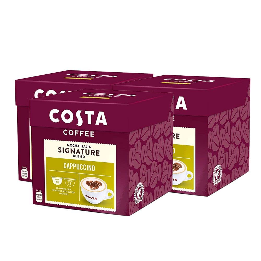 3 x Dolce Gusto Costa Cappuccino, 16 kapsułek (łącznie 48 kapsułek, 24 napoje)
