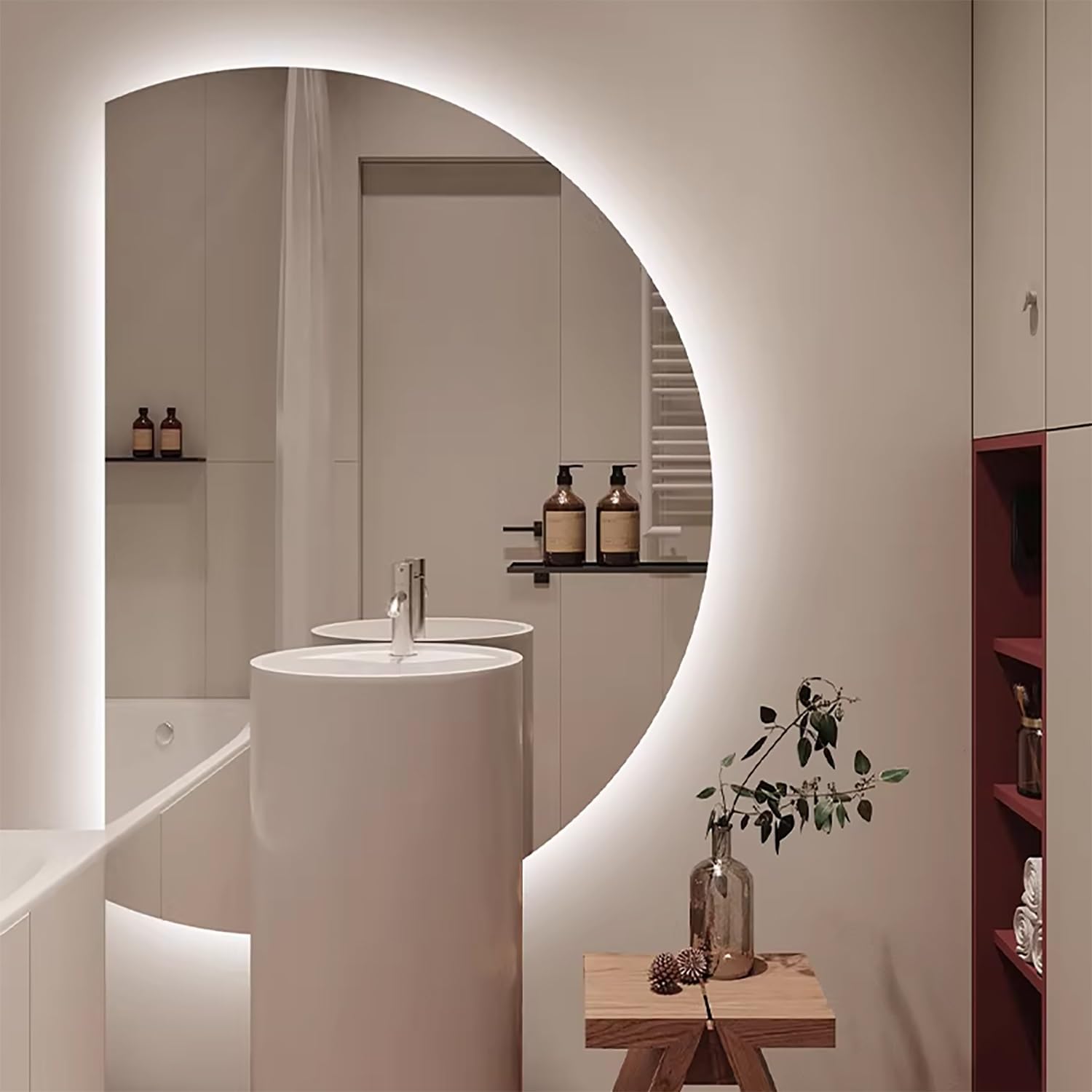 FGXHHS Frameless Half Circle with Touch Switch, Anti-Fog, Dimmable Lighting for Vanity Decor
