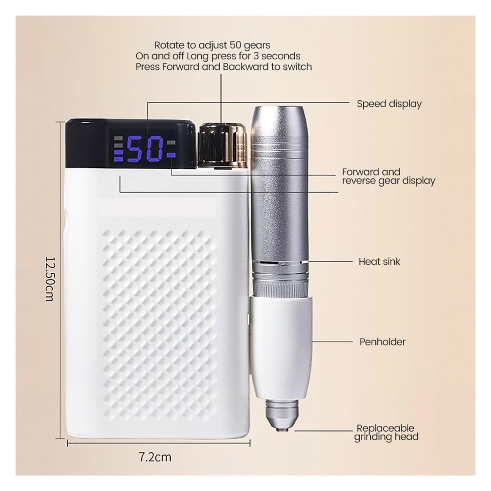 Torno de Uñas Eléctrico, Taladros de uñas for uñas acrílicas, lima de uñas eléctrica profesional de 50000rpm for el hogar y el salón, Efile recargable for uñas de Gel