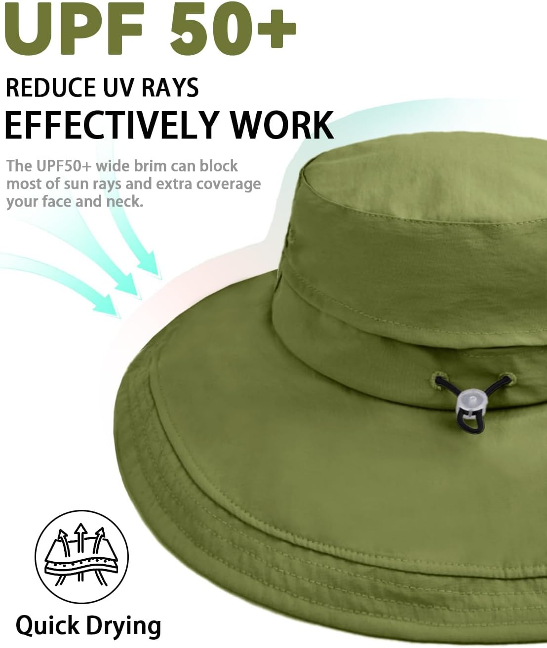 Rosoz Sun Hats for Women Wide Brim Ponytail Bucket Hat Sun Protection Beach Hat Quick-Dry Gardening Hat with Fold-Up Brim - Image 2