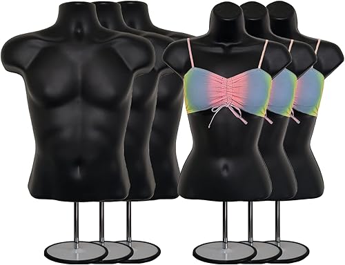 Miniatura 37 de DisplayTown Maniquí de torso masculino y femenino con soporte de metal, cuerpo con respaldo hueco, apilable, forma de vestido para exhibición