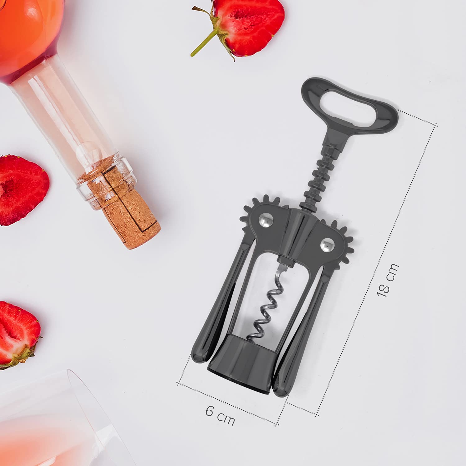 Joeji's Kitchen Otwieracz do butelek z korkociągiem do wina, skrzydełkowy korkowy, usuń piwo oliwa z oliwek wielofunkcyjne korki i nakrętki - Deluxe torba do przechowywania - czarny