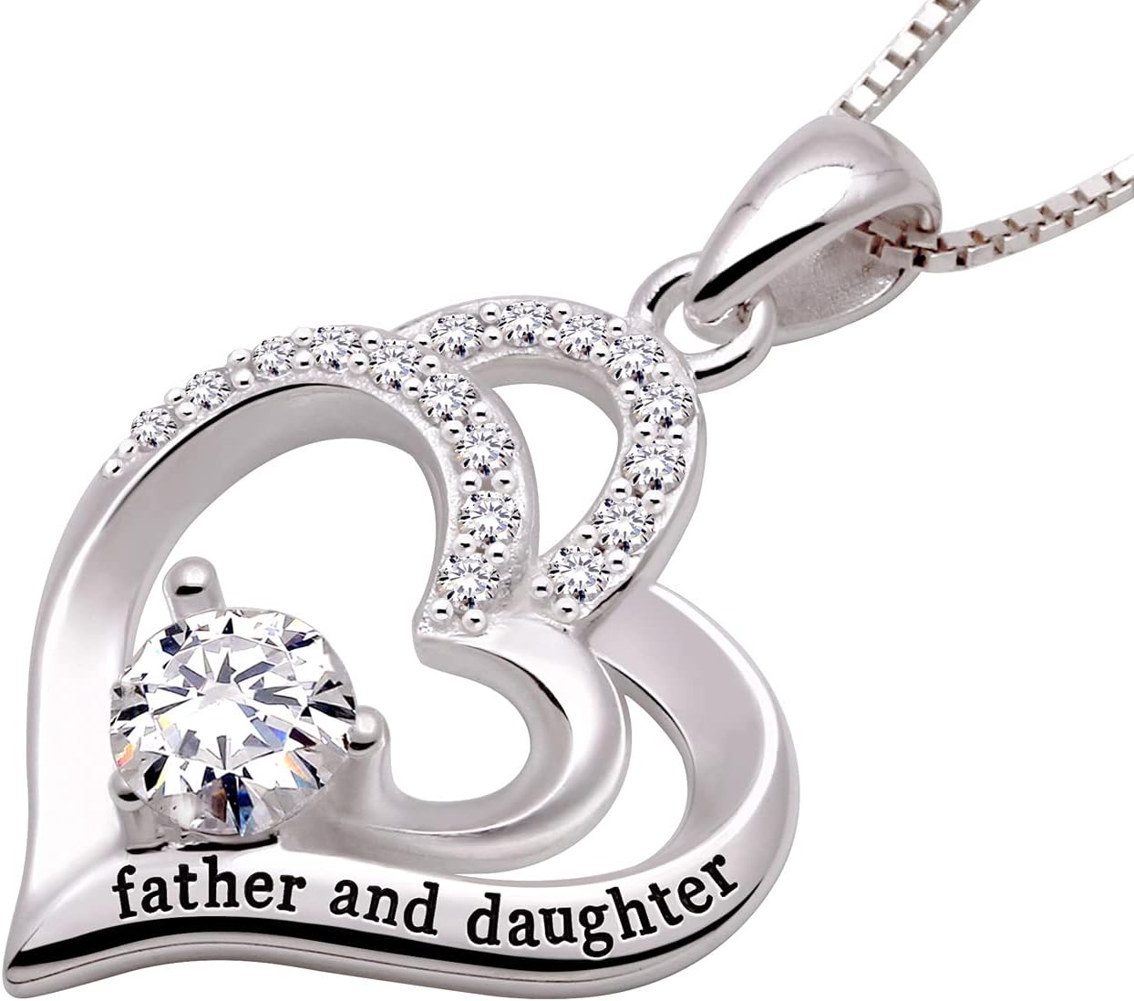 ALOV Jewelry Sterling Silver father and daughter Love Heart Cubic Zirconia Pendant Necklace - Image 2