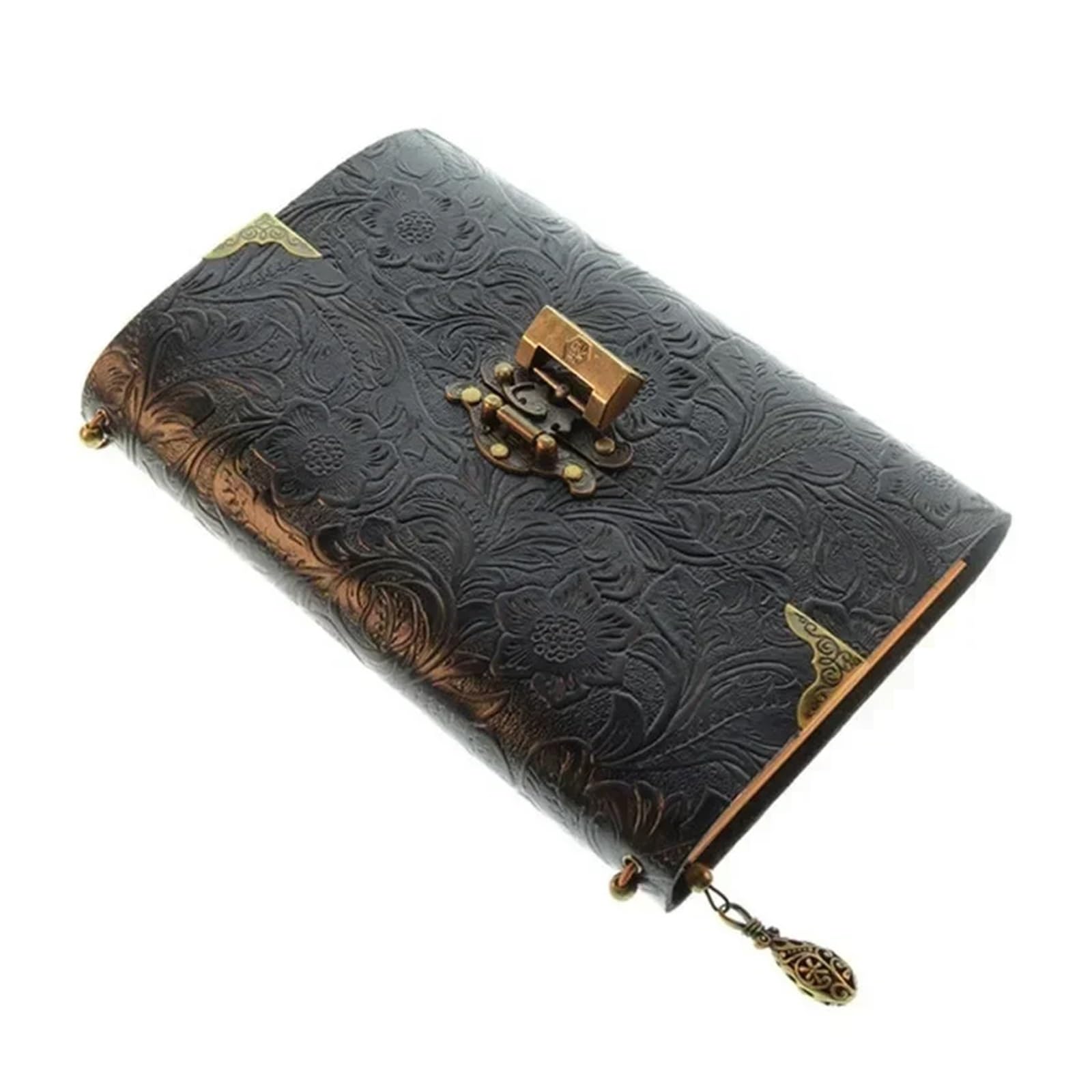 Tagebuch Mit Schloss Geprägtes Muster, weiches Leder-Reisenotizbuch mit Schloss und Schlüssel, Tagebuch, Notizblock, Papier for geschäftliches Skizzieren, Schreibutensilien(Black)
