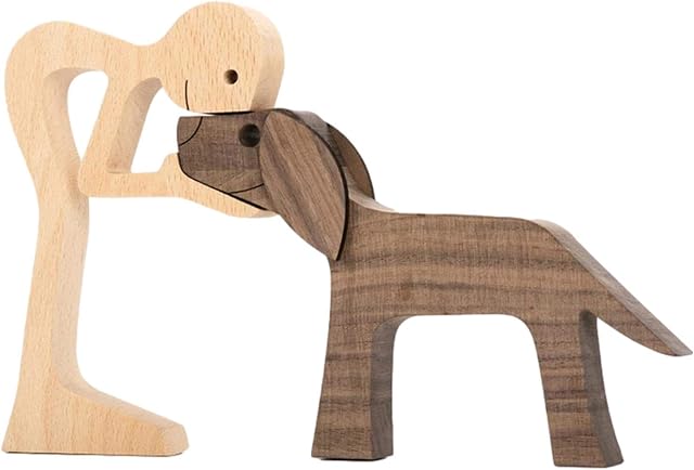 kaikki Family Puppy Wooden Carving Ornaments, Always Be with Me Pet Dog Family Woodcarving Decorations Crafts Home Office Desktop Men Women Boys And Girls Old People Creative Gifts