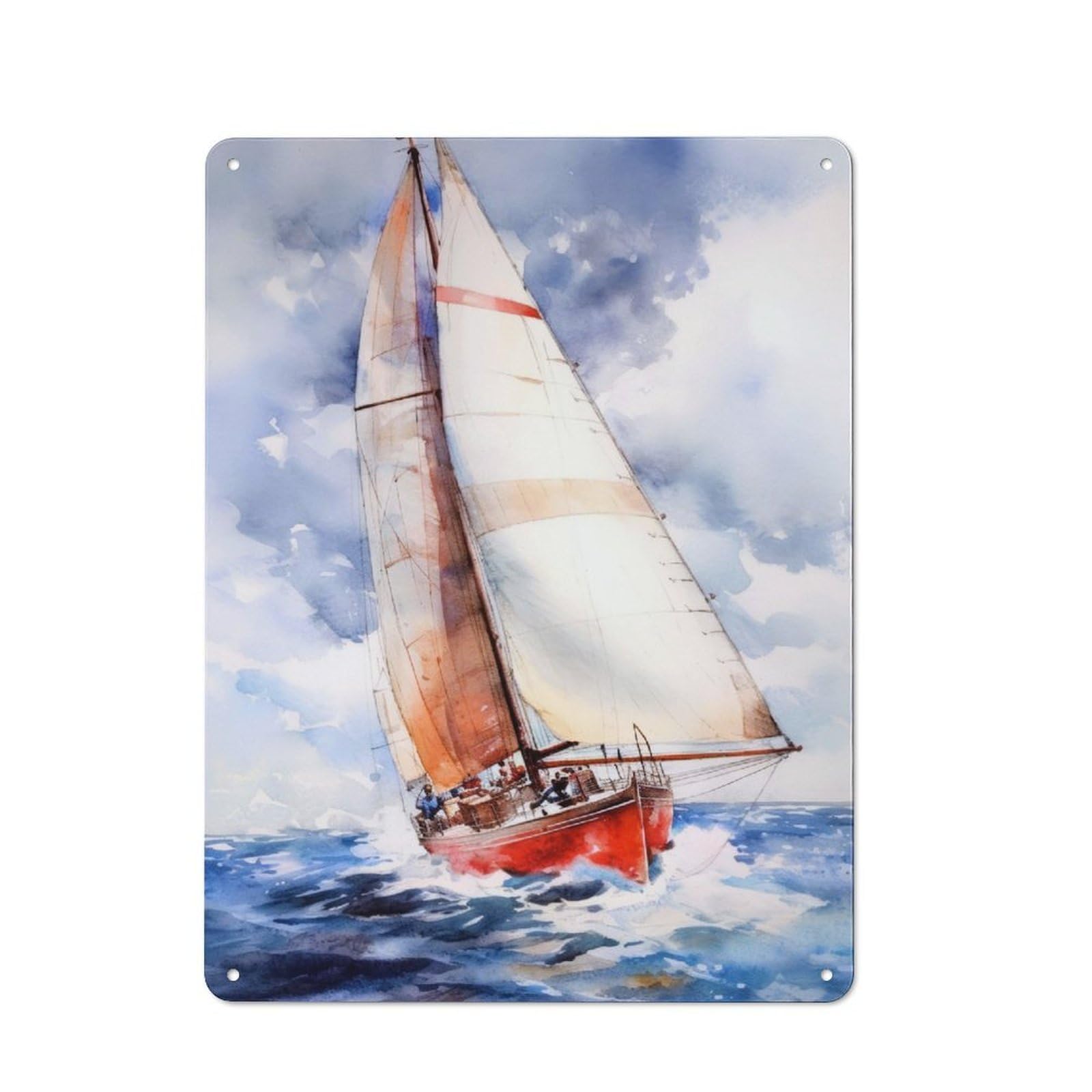 Junmoney Sailing Boat Art Metal Wall Sign 40X30cm, Rustic Decor For Hallway Wall, For Metal Sign Collectors, For Garage And Workshop Walls