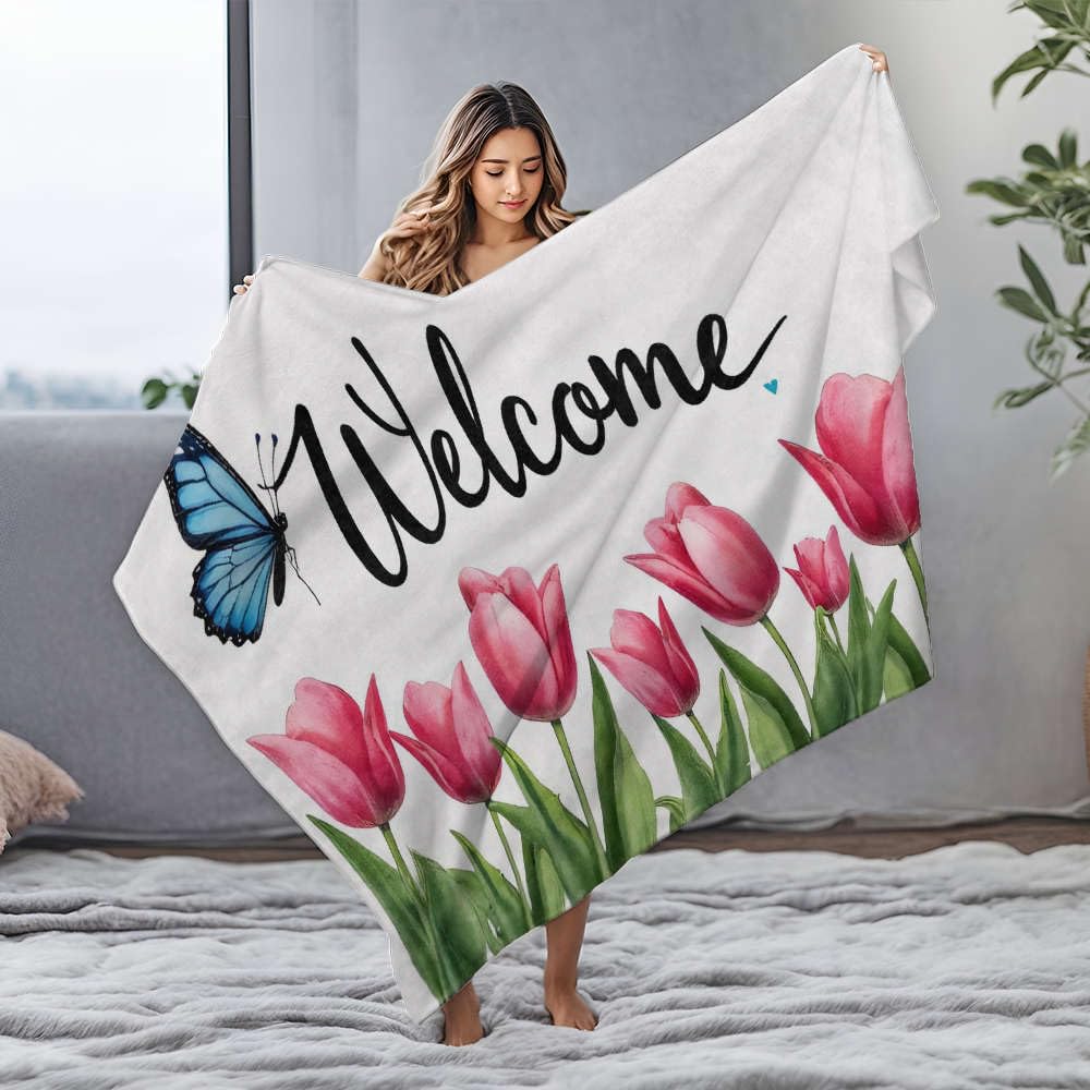 Koc dla szczeniaka Witamy w naszym ogrodzie! Koc flanelowy Wygodny koc w rozmiarze king size narzuta na łóżko (150 x 200 cm)
